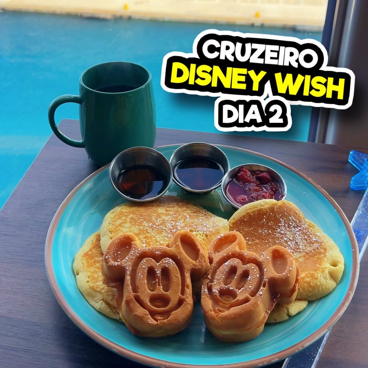 cruzeiro disney wish navio café da manhã waffle cruise porto embarque dia 2